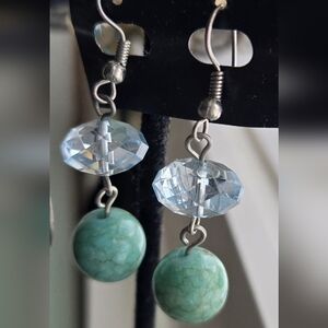 Source Unknown Pale Blue Crystal and Seafoam Green Drop Earrings